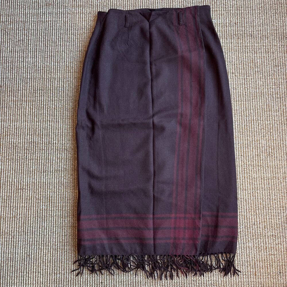 🖤 Rene Rowan Plaid Fringe Midi Skirt | Size 10 | Plum/Burgandy